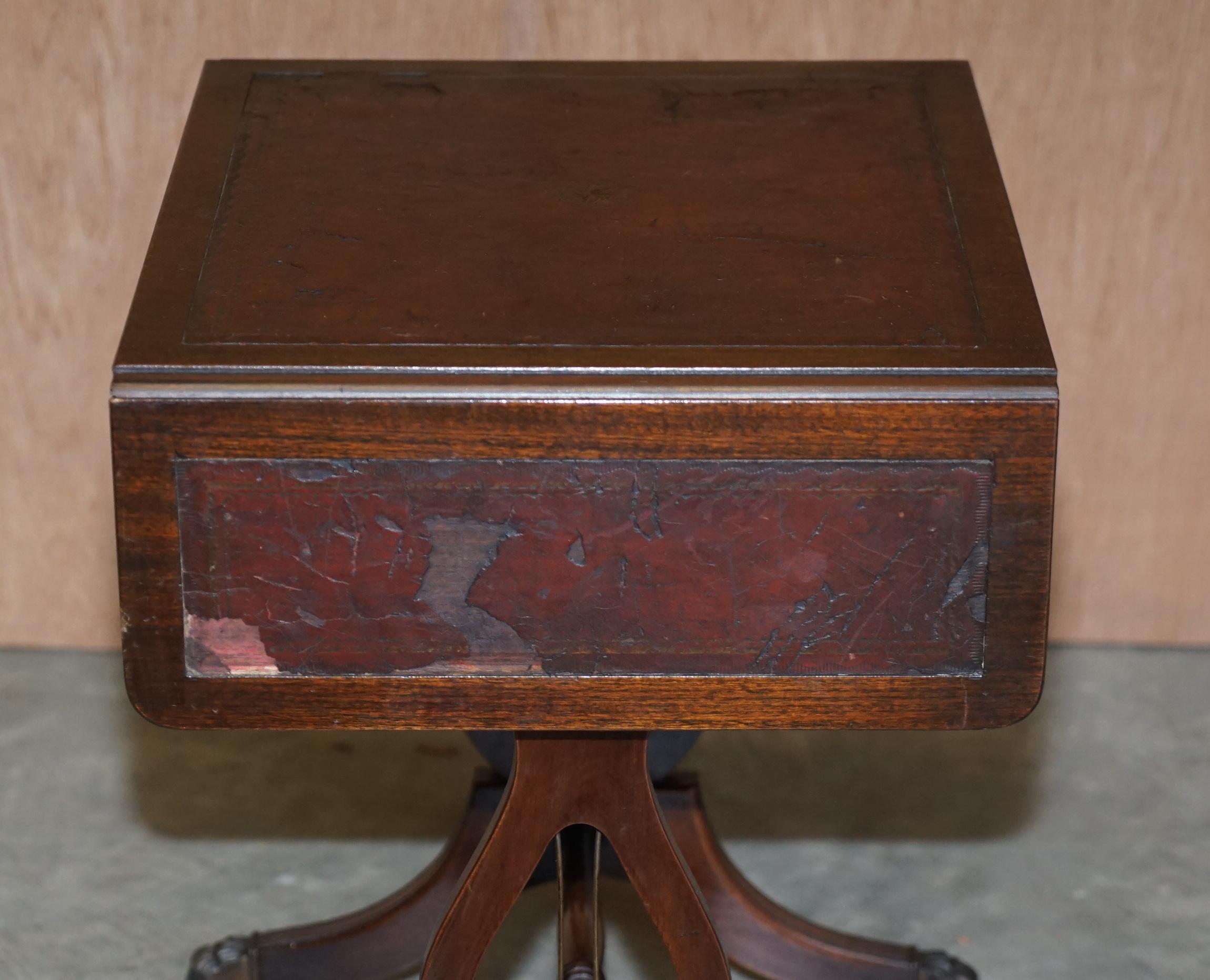 Vintage Distressed Oxblood Leather Side Table Extending Top Great Games Table 2