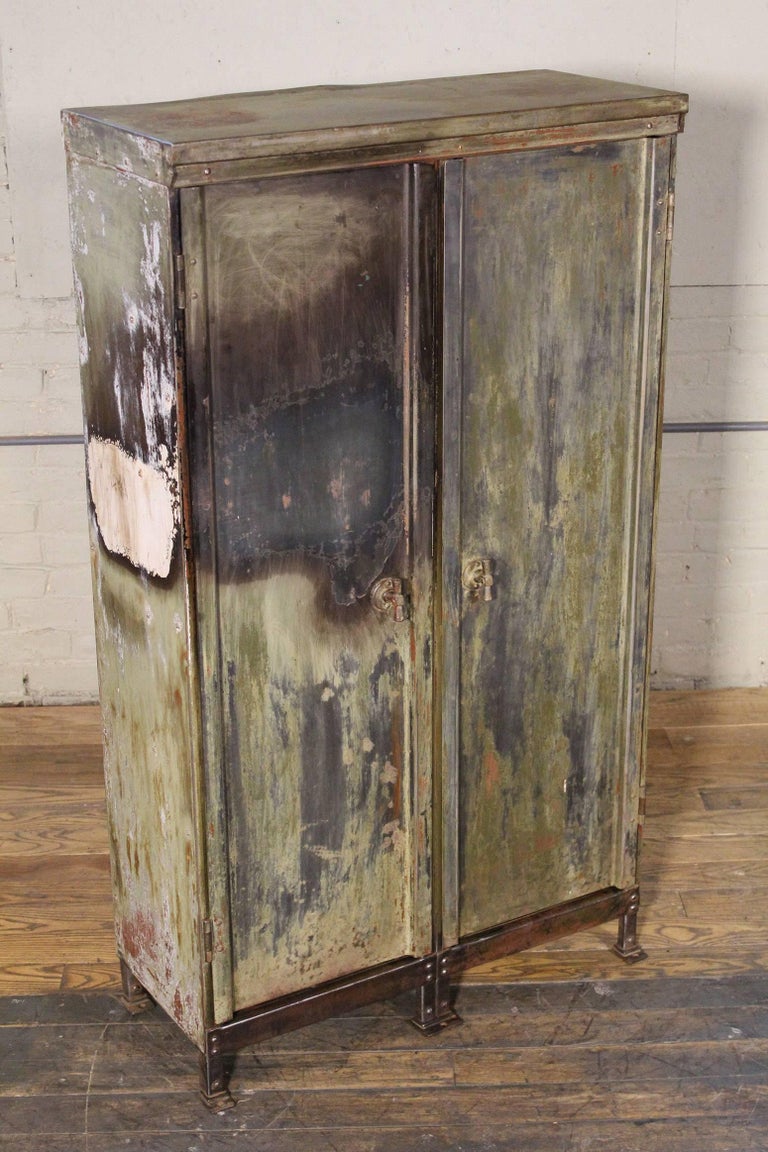 Vintage Distressed Painted Metal Storage Locker at 1stDibs