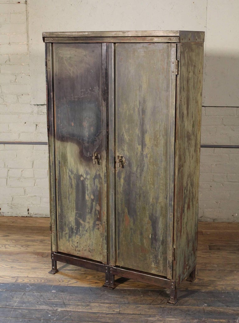 Vintage Distressed Painted Metal Storage Locker at 1stDibs