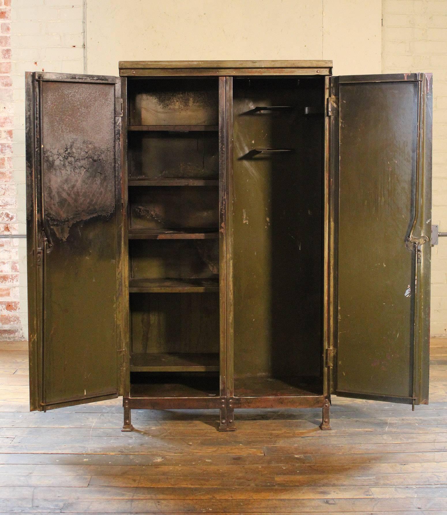 American Vintage Distressed Painted Metal Storage Cabinet Locker