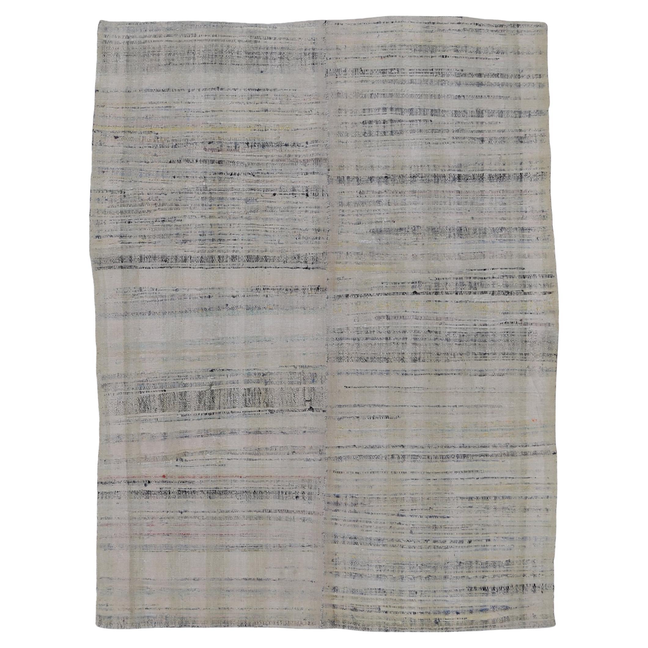 Vintage Distressed Panels Hand-Woven Wool Kilim 5'7''x7'5''