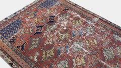 Vintage Distressed Persian Heriz Red Blue Wool Rug 4'7''x10'10''
