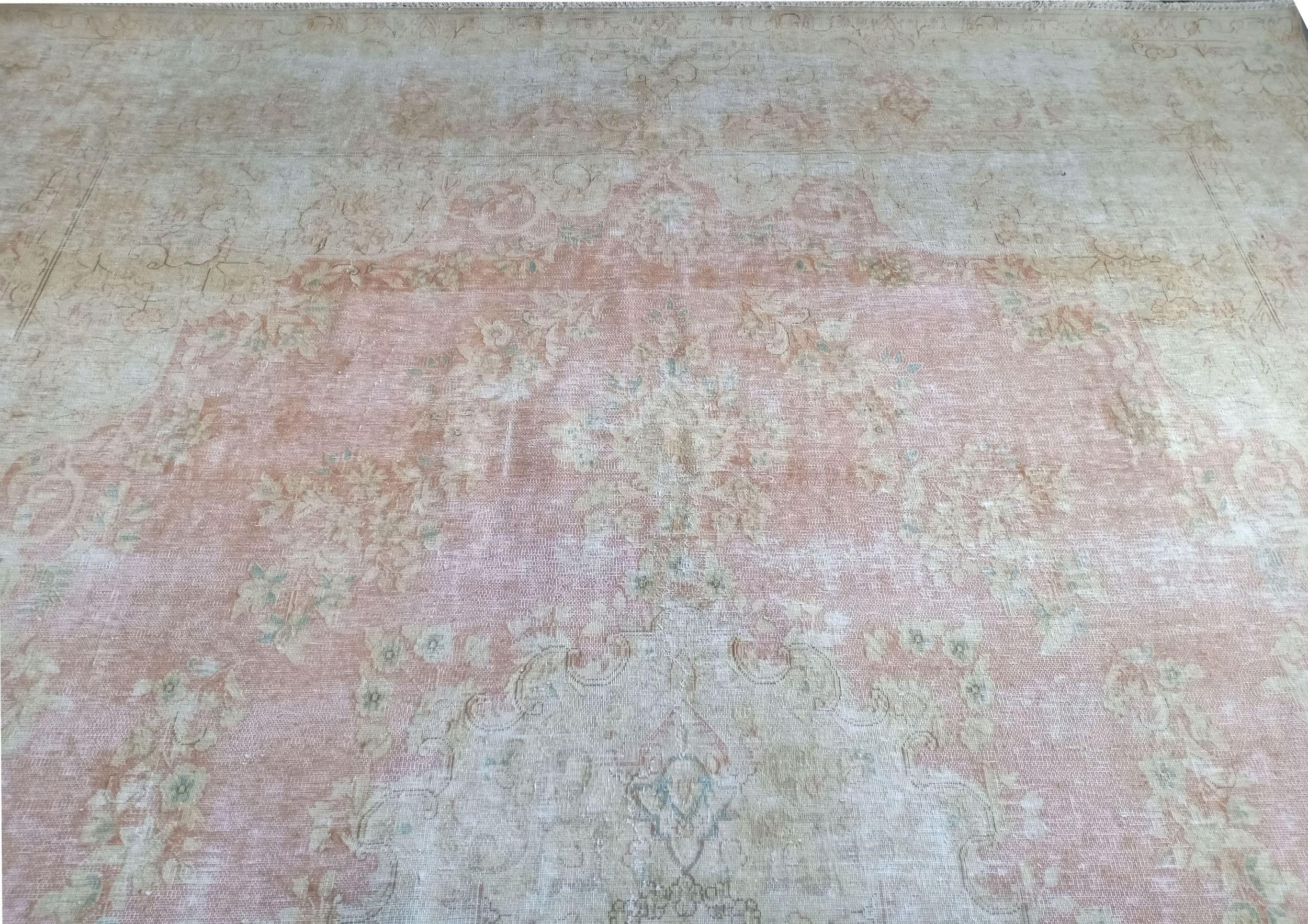 Hand-Knotted Vintage Distressed Persian Kerman For Sale