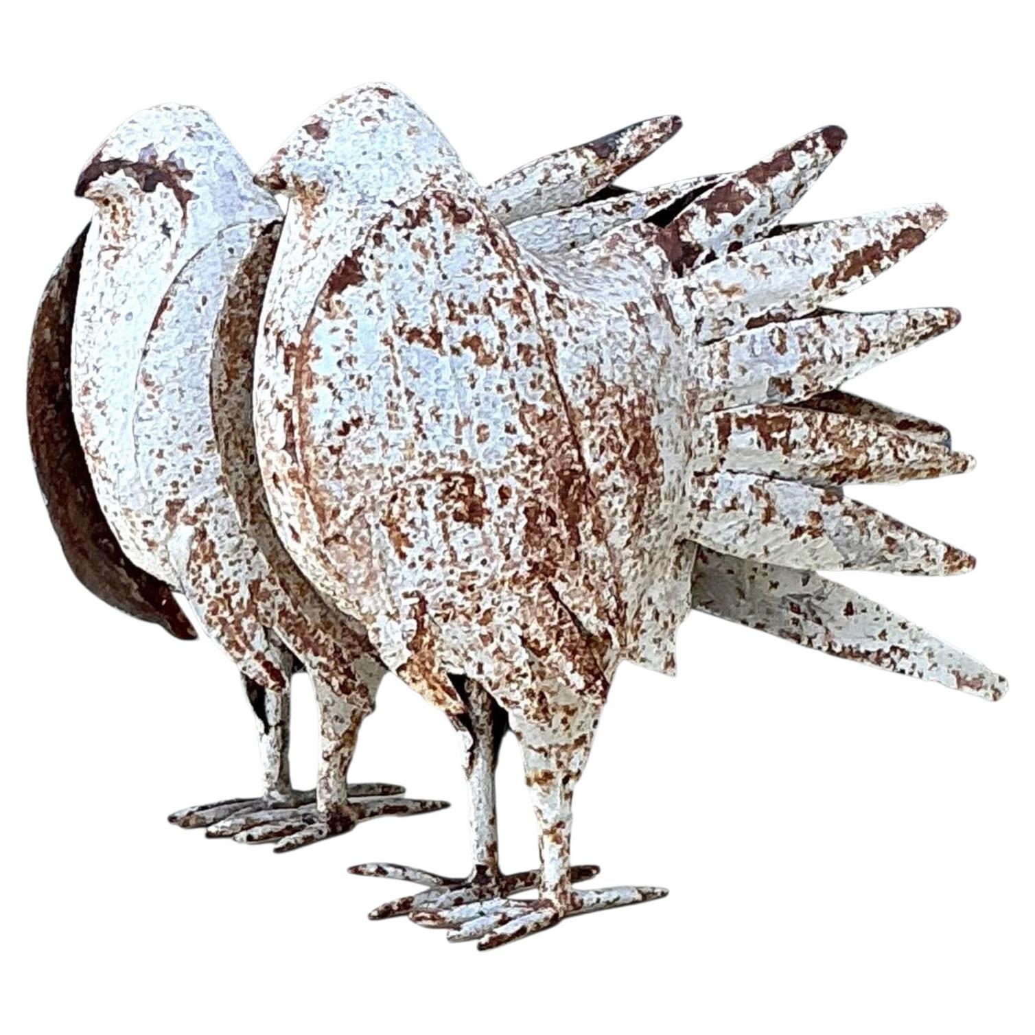 Vintage Distressed Punch Cut Metal Birds - A Pair