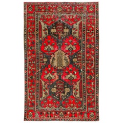 Tappeto persiano Tabriz vintage rosso e marrone, con segni di deterioramento