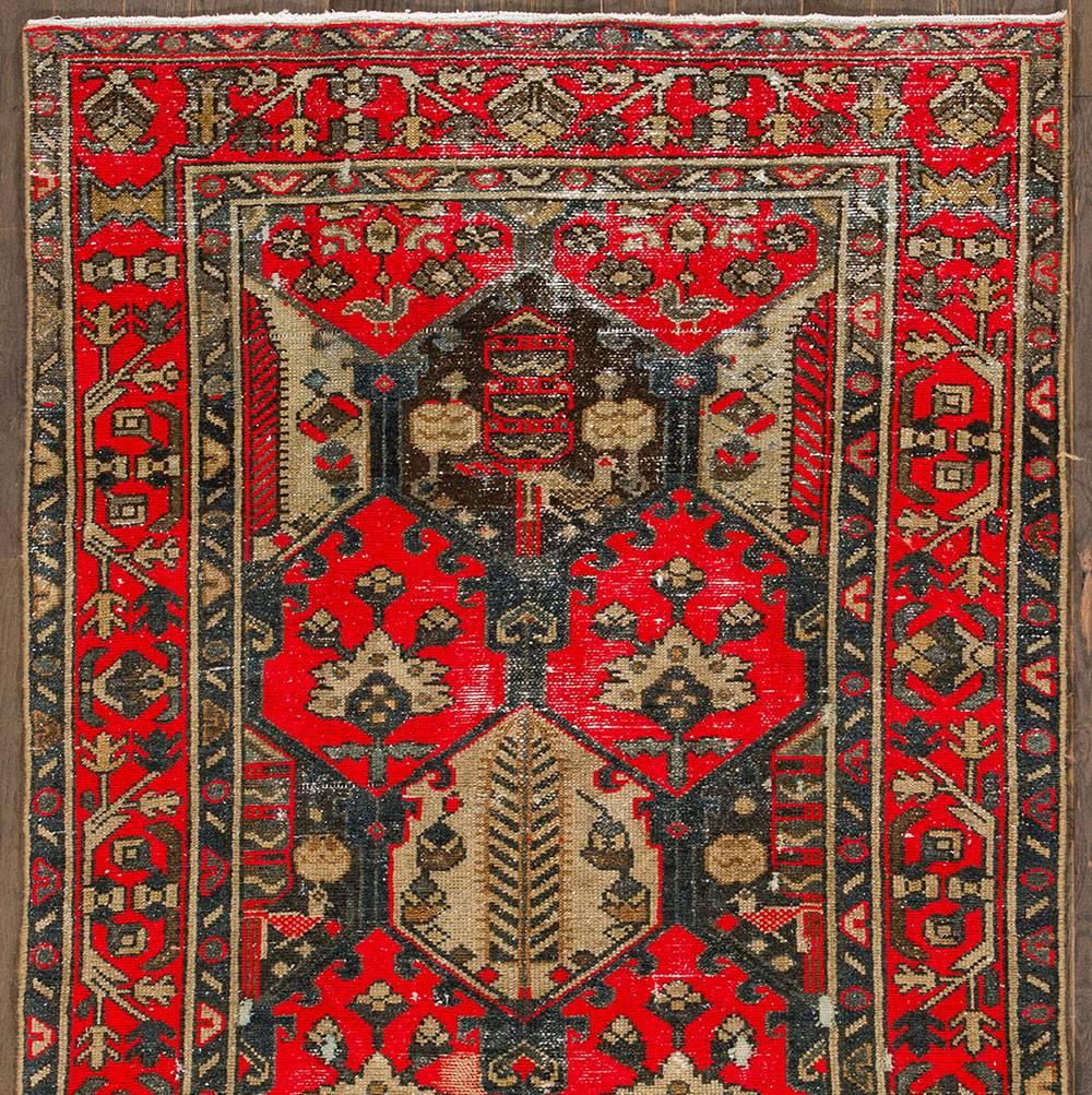 Hand-Knotted Vintage Distressed Red and Brown Persian Tabriz Carpet For Sale