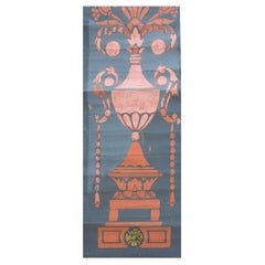 Vintage Distressed Renaissance Urn Motif Blue & Pink Painting