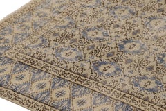 Vintage Distressed Rug, Beige and Blue Geometric Floral Pattern - Rug & Kilim
