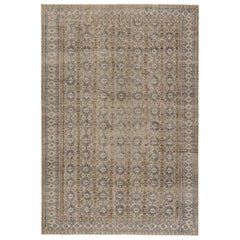 Vintage Distressed Teppich, Beige und Blau Geometrisches Blumenmuster - Rug & Kilim