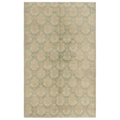 Vintage Distressed Rug, Beige and Green Floral Geometric Pattern - Rug & Kilim