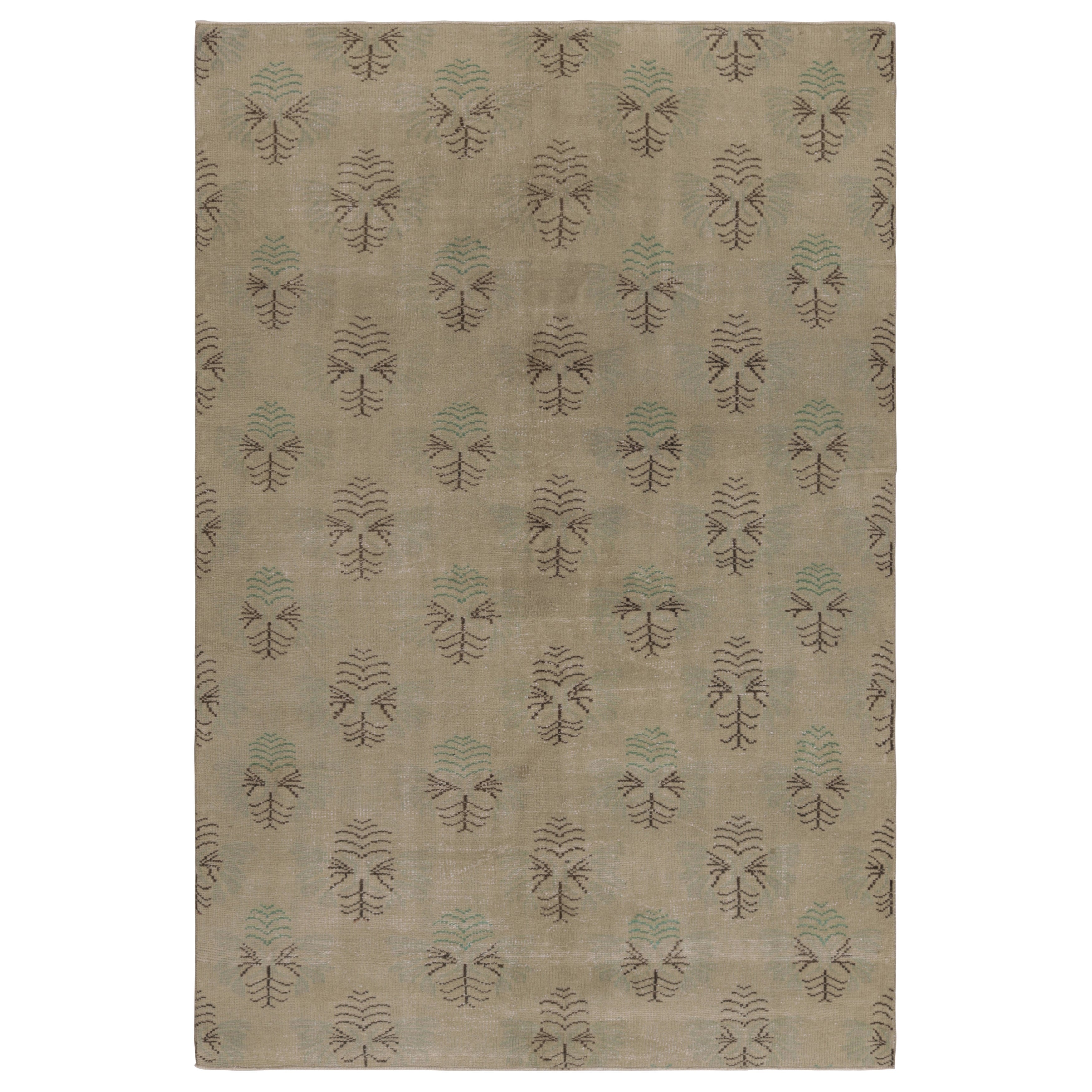 Tappeto vintage con motivo geometrico beige-marrone e verde - Rug & Kilim