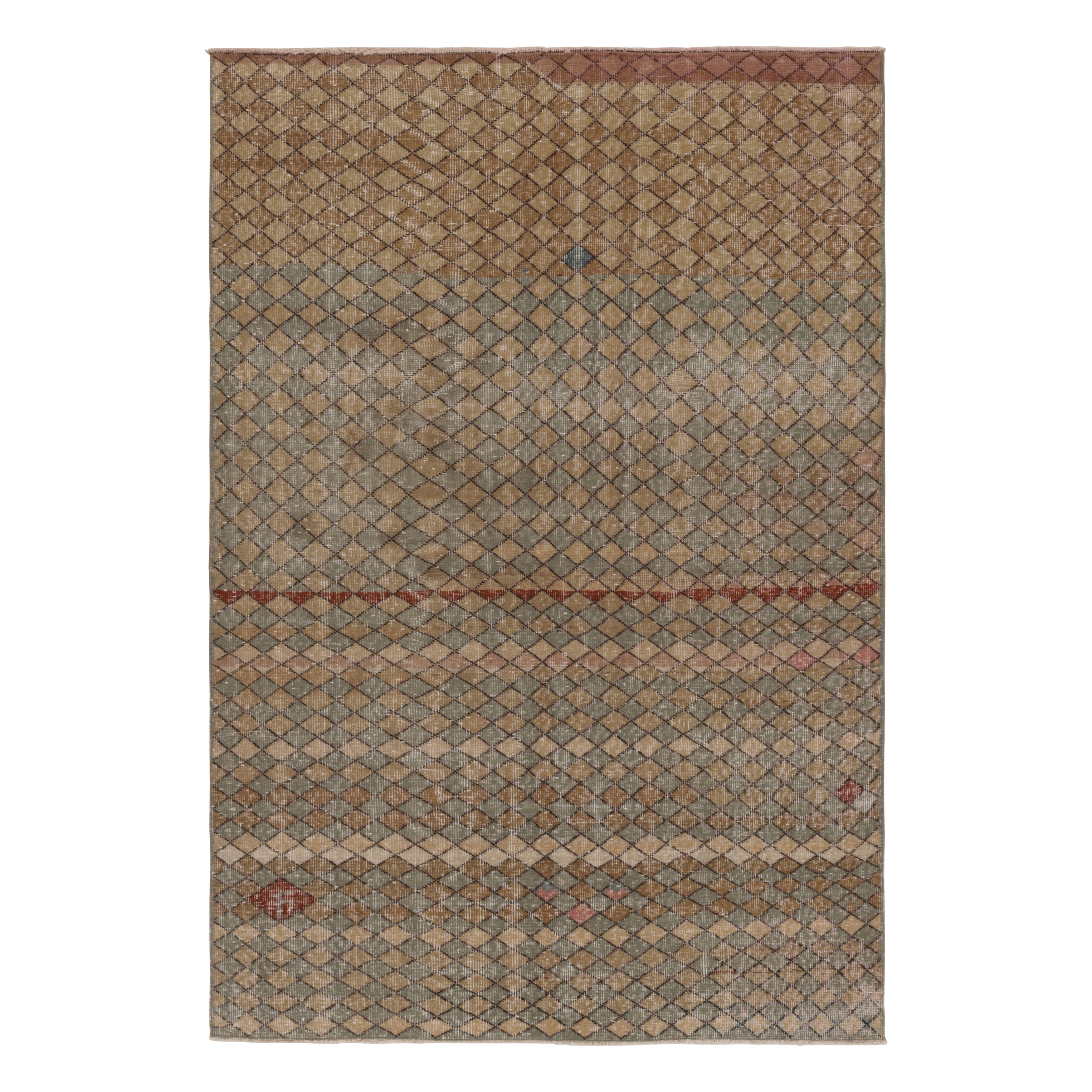 Tappeto vintage con motivo geometrico a diamante, beige-marrone - Rug & Kilim