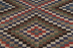 Vintage Distressed Rug, Bold Polychromatic Checkered Diamonds - Rug & Kilim