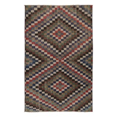 Vintage Distressed Rug, Bold Polychromatic Checkered Diamonds - Rug 
Kilim
