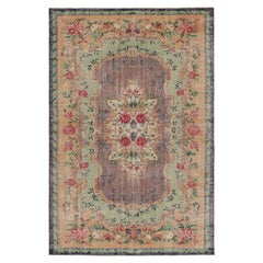 Vintage Distressed Rug, Elegant European-Style Floral Medallion - Rug & Kilim