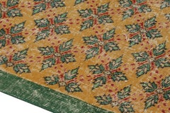 Vintage Distressed Rug, Gold field & Green Geometric Floral Motifs - Rug & Kili