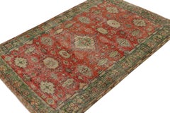 Vintage Distressed Rug in Red with Green and Beige Medallions, by Rug & Kilim