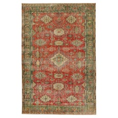 Vintage Distressed Rug in Red with Green and Beige Medallions, by Rug & Kilim
