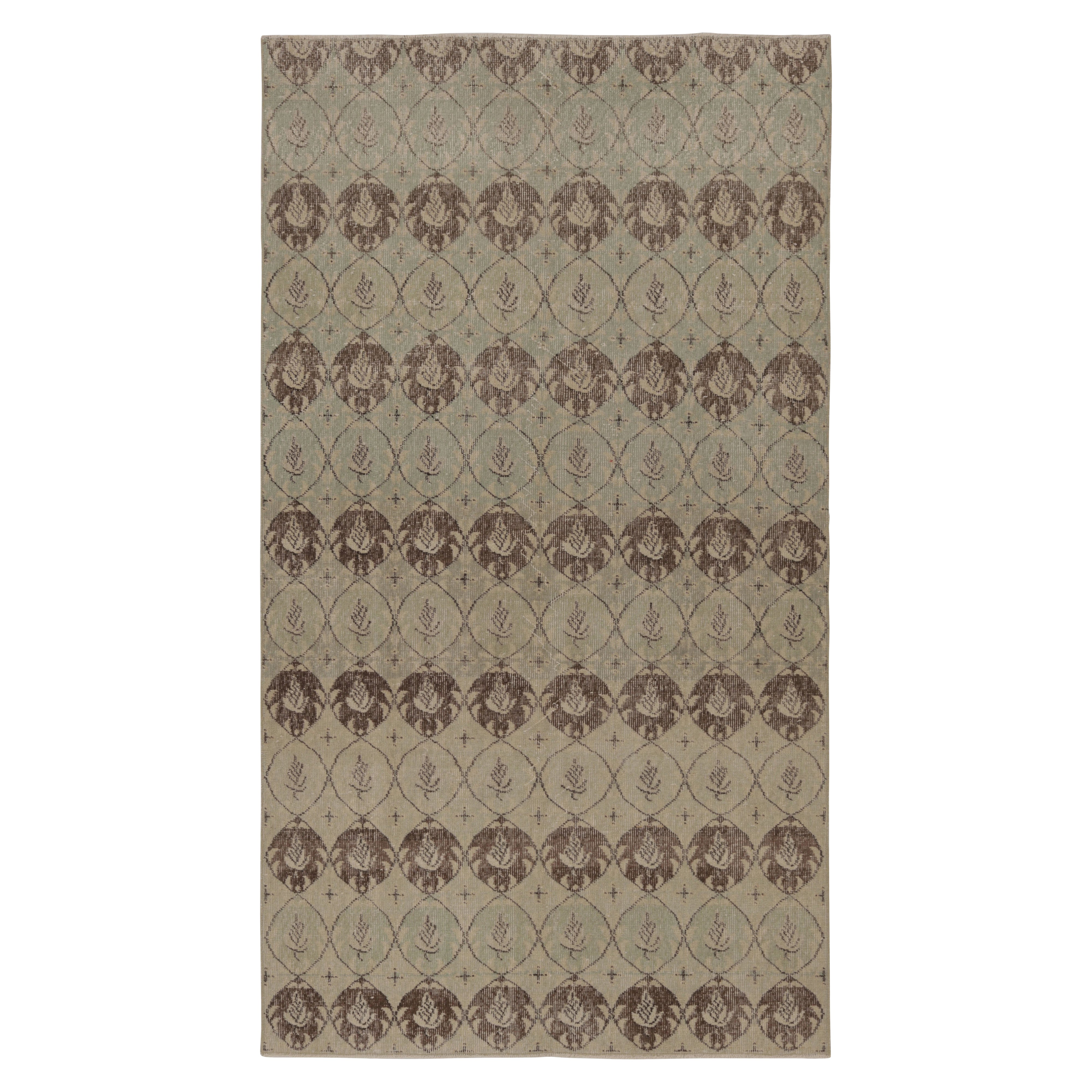 Vintage Distressed Rug, Light Blue and Brown Floral Trellises - Rug 
Kilim For Sale