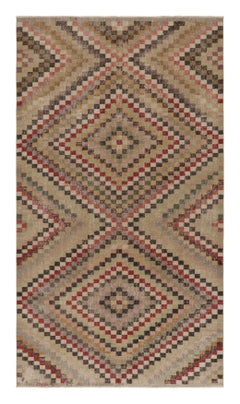 Vintage Distressed Rug, Multicolor Geometric Diamond Mosaic - Rug & Kilim