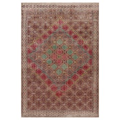 Vintage Distressed Rug, Multicolor Geometric Medallion Pattern - Rug & Kilim