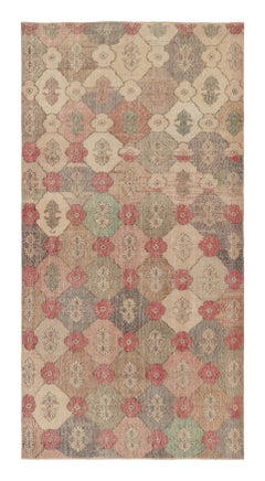 Vintage Distressed Rug, Muted Polychromatic Geometric Floral Motif – Rug & Kilim