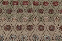 Vintage Distressed Rug, Pale Green with Whimsical Floral Lattice - Rug & Kilim