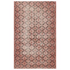 Vintage Distressed Rug, Rosa und Grün Geometrisches Blumenmuster - Rug 
Kilim