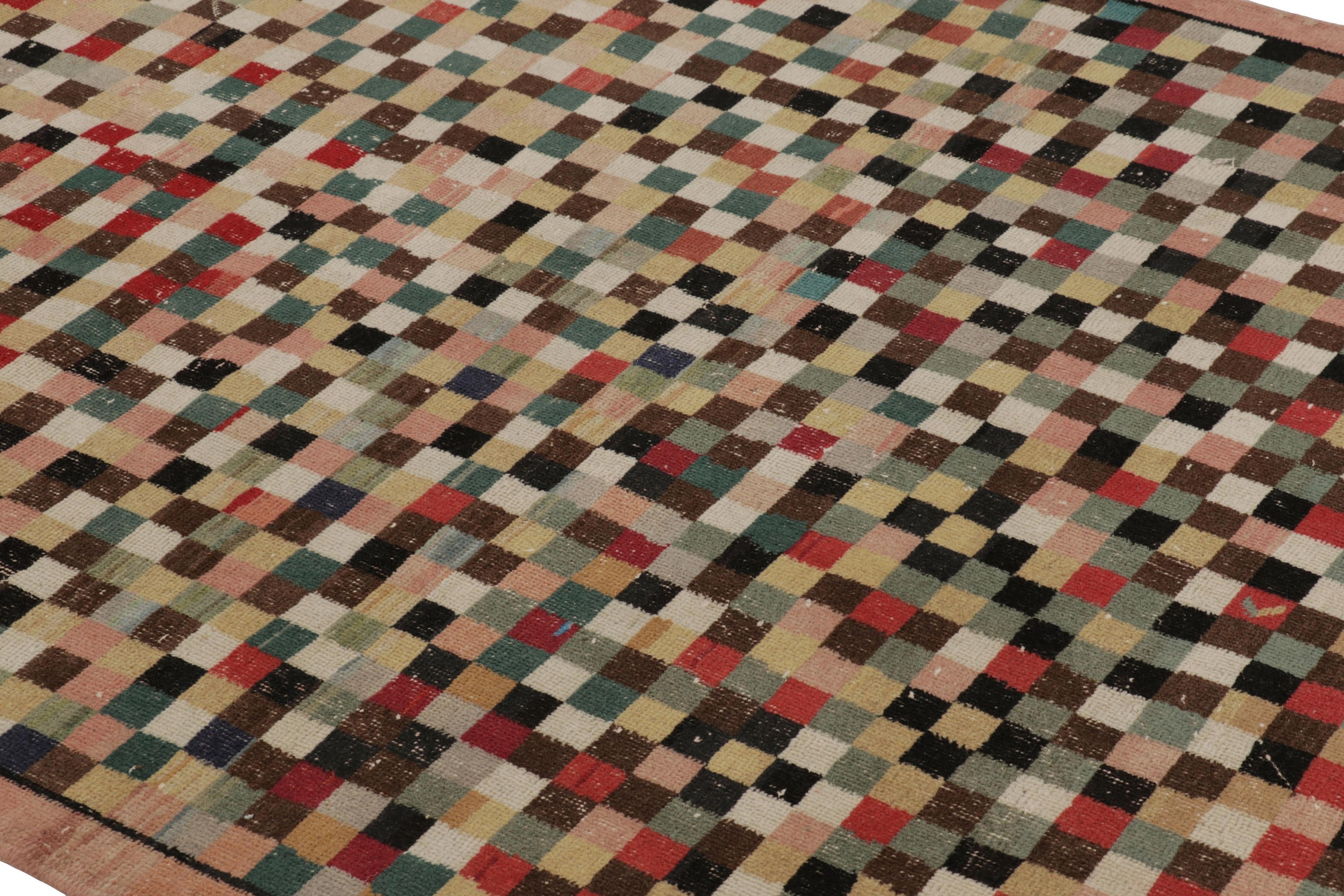 This vintage rug is a 5x10 Turkish distressed piece, made with hand-knotted wool circa mid-20th century. It is an exciting new addition to our collection of distressed Turkish rugs.

On the Design:

Admirers of the craft will especially appreciate
