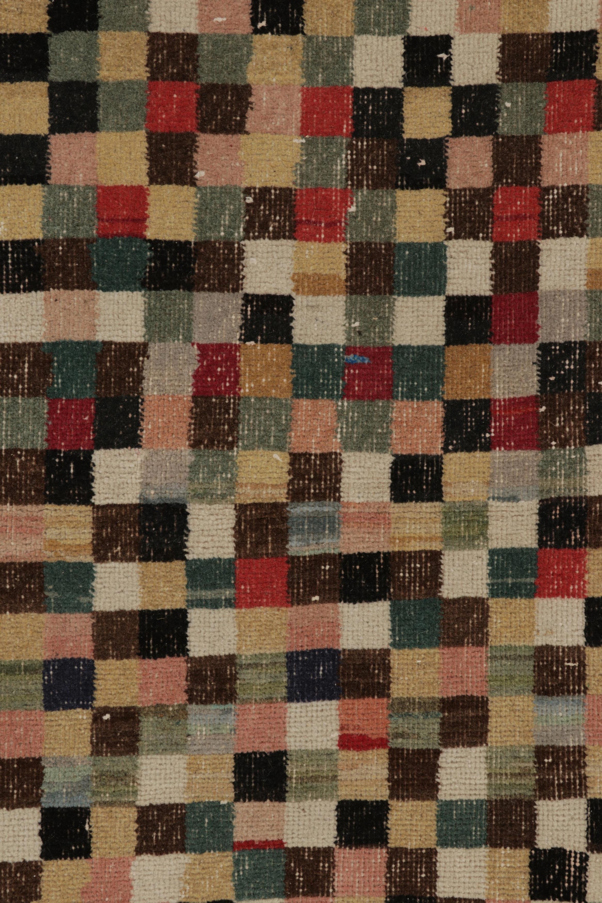 Turkish Vintage Distressed Rug, Polychromatic Checkered Pattern - Rug & Kilim For Sale