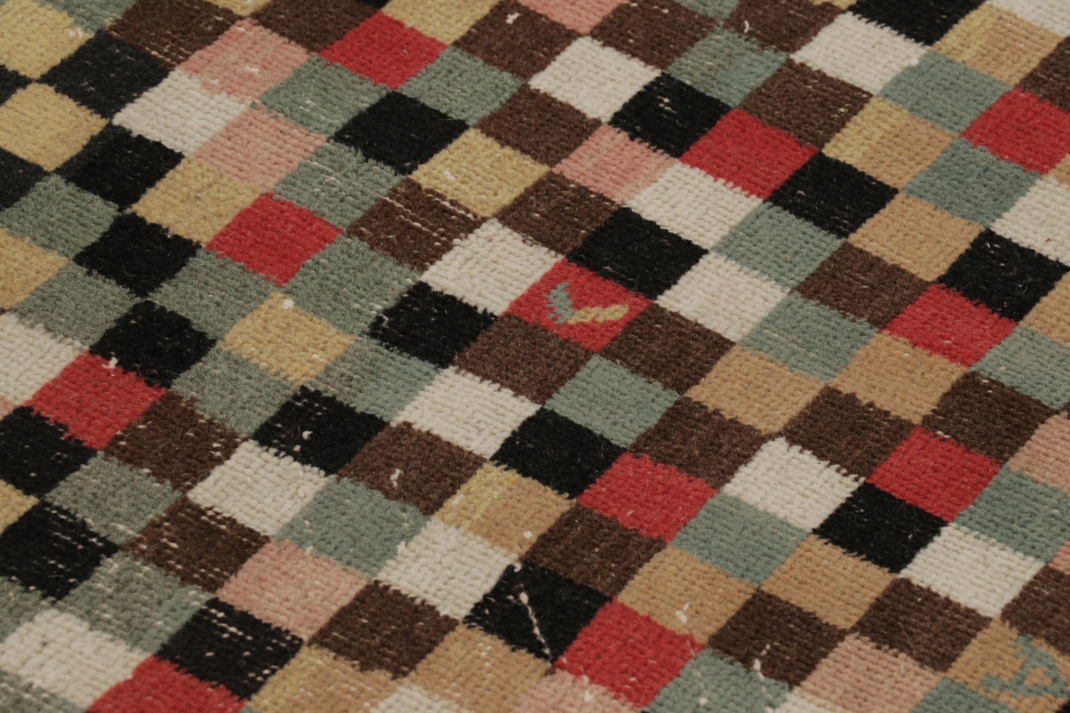 Hand-Knotted Vintage Distressed Rug, Polychromatic Checkered Pattern - Rug & Kilim For Sale