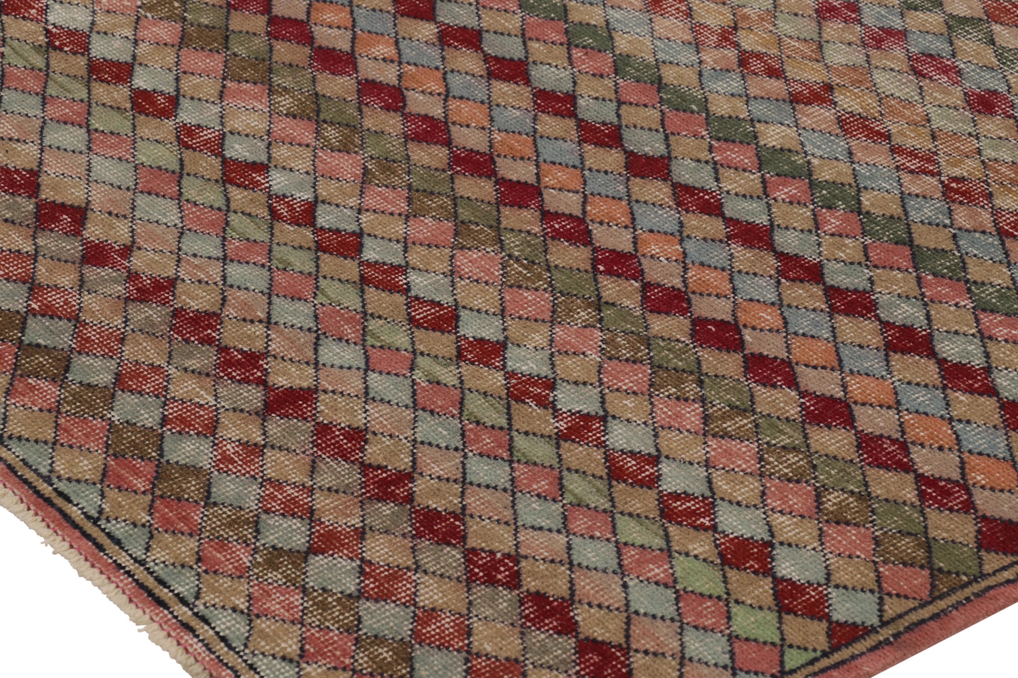This vintage rug is a 6x7 Turkish distressed piece, made with hand-knotted wool circa mid-20th century. It is an exciting new addition to our collection of distressed Turkish rugs.

On the Design:

Admirers of the craft will especially appreciate