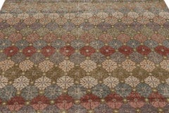 Vintage Distressed Rug, Polychromatic Geometric Floral Motifs - Rug & Kilim
