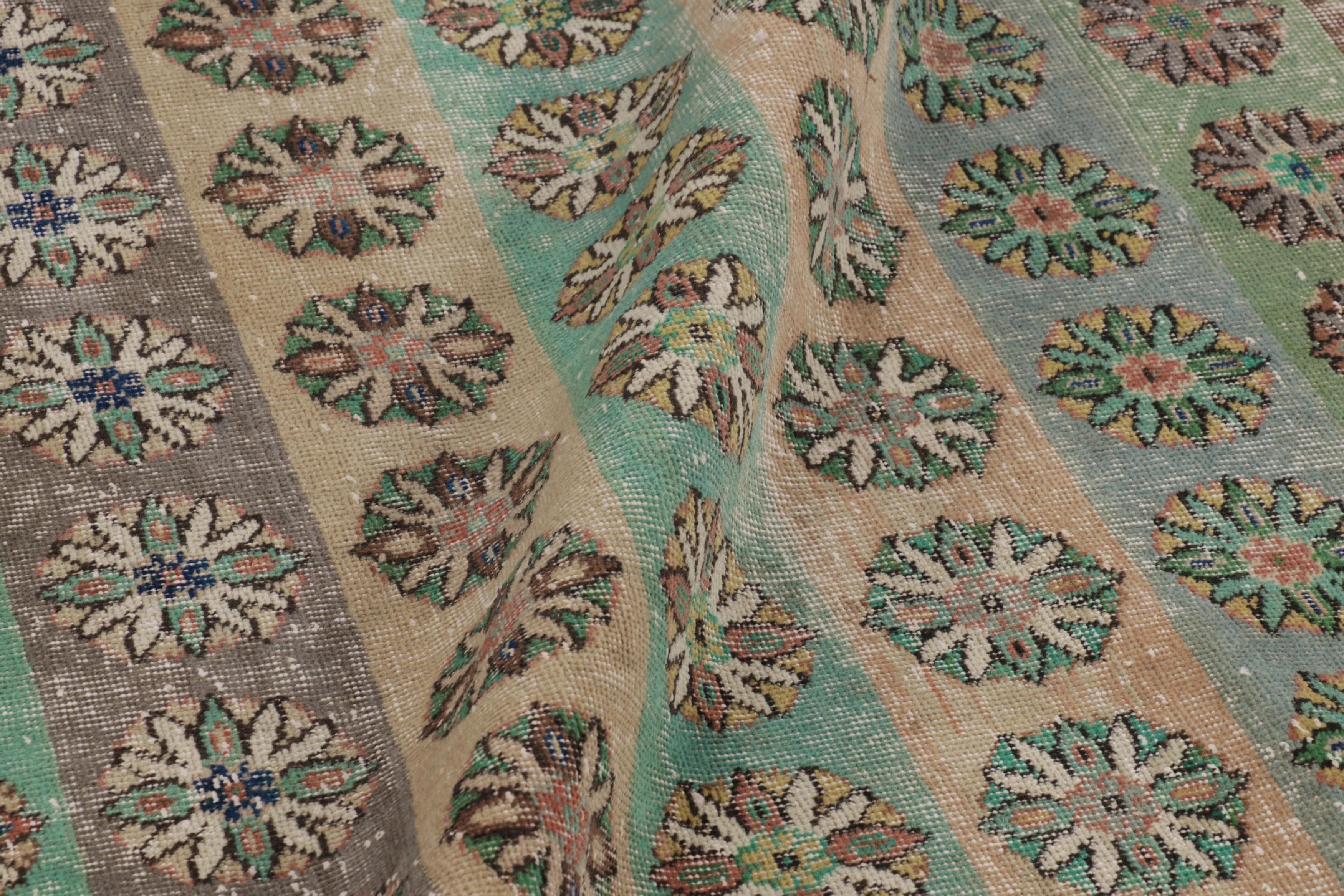 Mid-17th Century Vintage Distressed Rug, Polychromatic Geometric Floral Motifs - Rug & Kilim For Sale