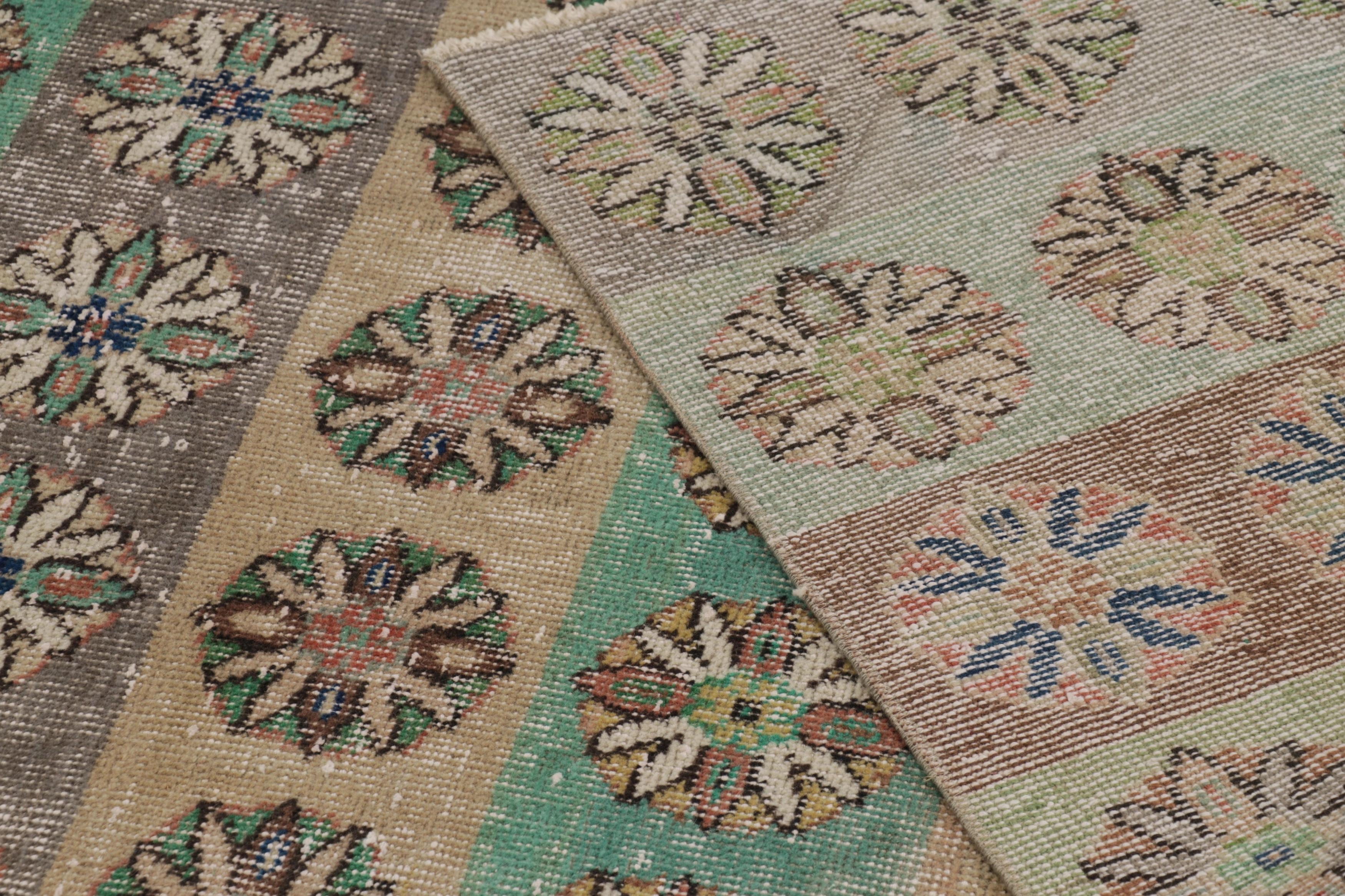 Wool Vintage Distressed Rug, Polychromatic Geometric Floral Motifs - Rug & Kilim For Sale