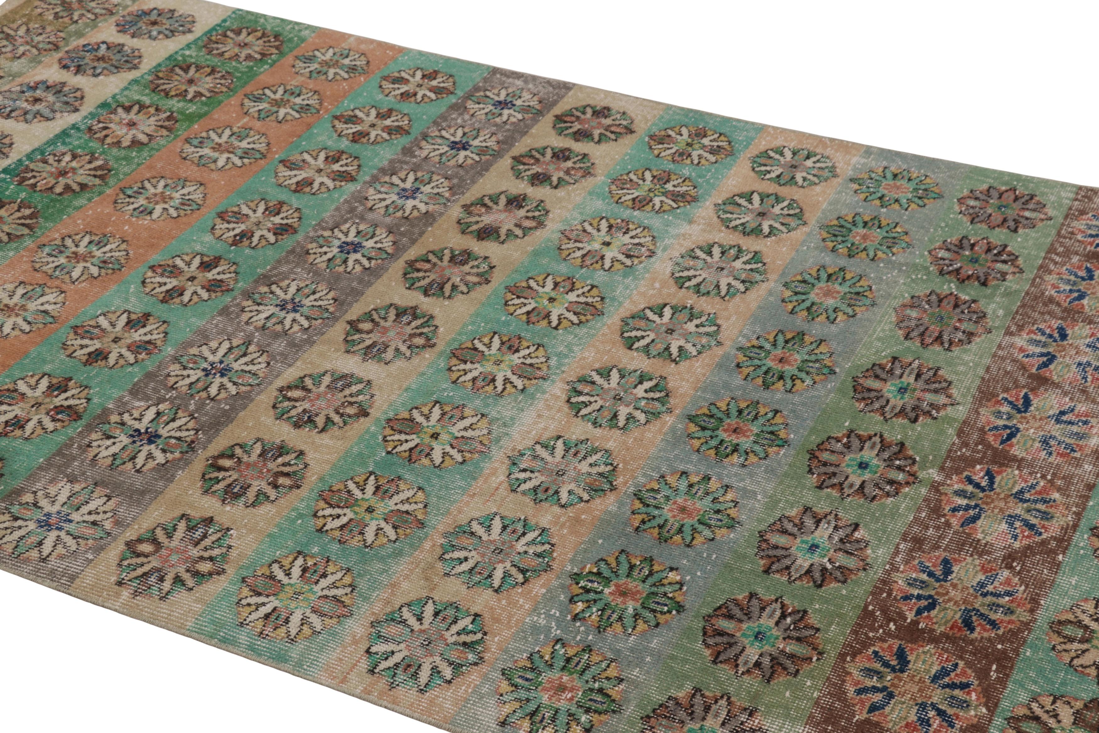 Vintage Distressed Rug, Polychromatic Geometric Floral Motifs - Rug & Kilim For Sale 1