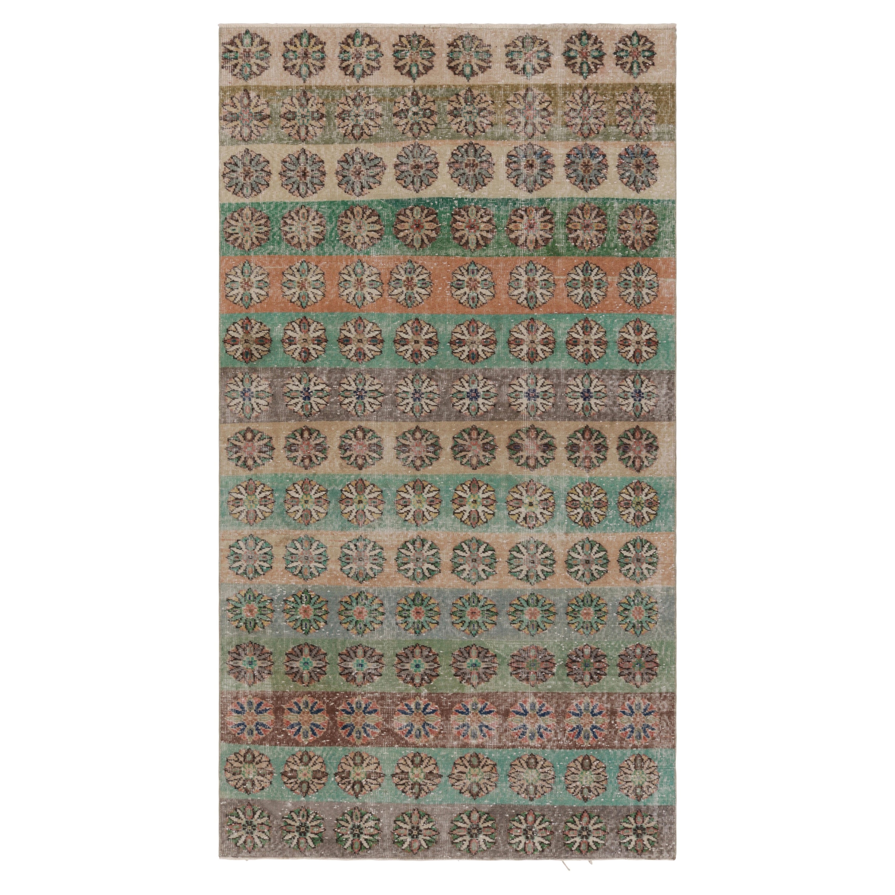 Vintage Distressed Rug, Polychromatische Geometrische Blumenmotive - Rug & Kilim