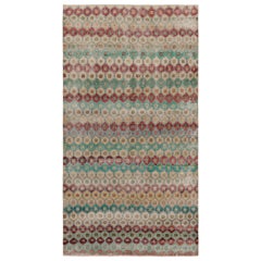 Vintage Distressed Rug, Polychromatic Hexagon Geometric Design- Rug & Kilim