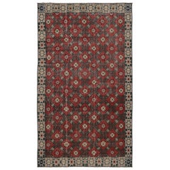 Vintage Distressed Rug, Red Diamond Star Lattice over Rich Brown - Rug 
Kilim