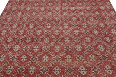 Vintage Distressed Rug, Rich Red with White Floral Lattices – Rug & Kilim