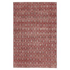 Tappeto vintage con effetto distorto, rosso ricco e con reticoli floreali bianchi - Rug & Kilim
