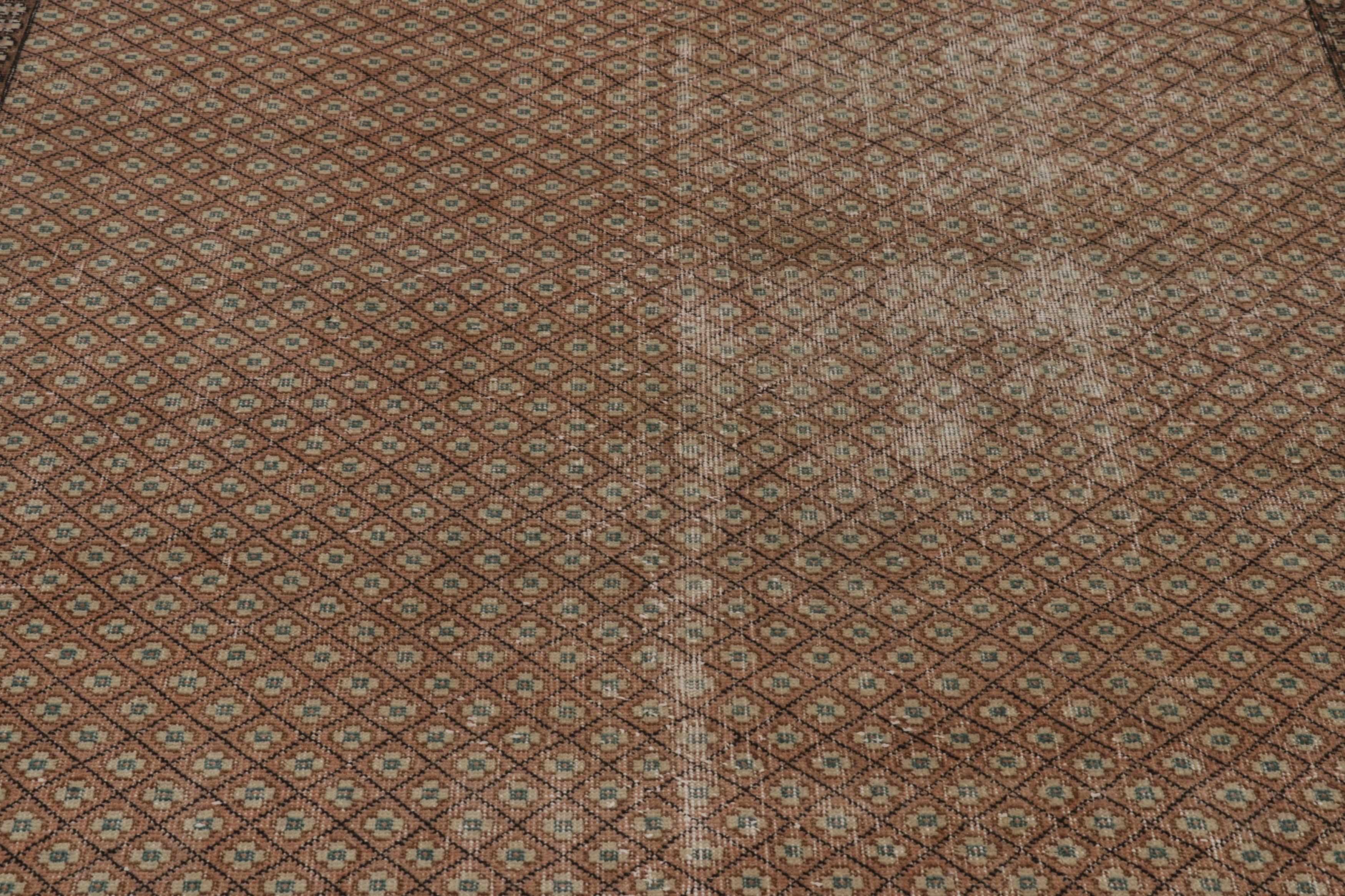 This vintage rug is a 5x10 Turkish distressed piece, made with hand-knotted wool circa mid-20th century. It is an exciting new addition to our collection of distressed Turkish rugs.

On the Design:

Admirers of the craft will especially appreciate