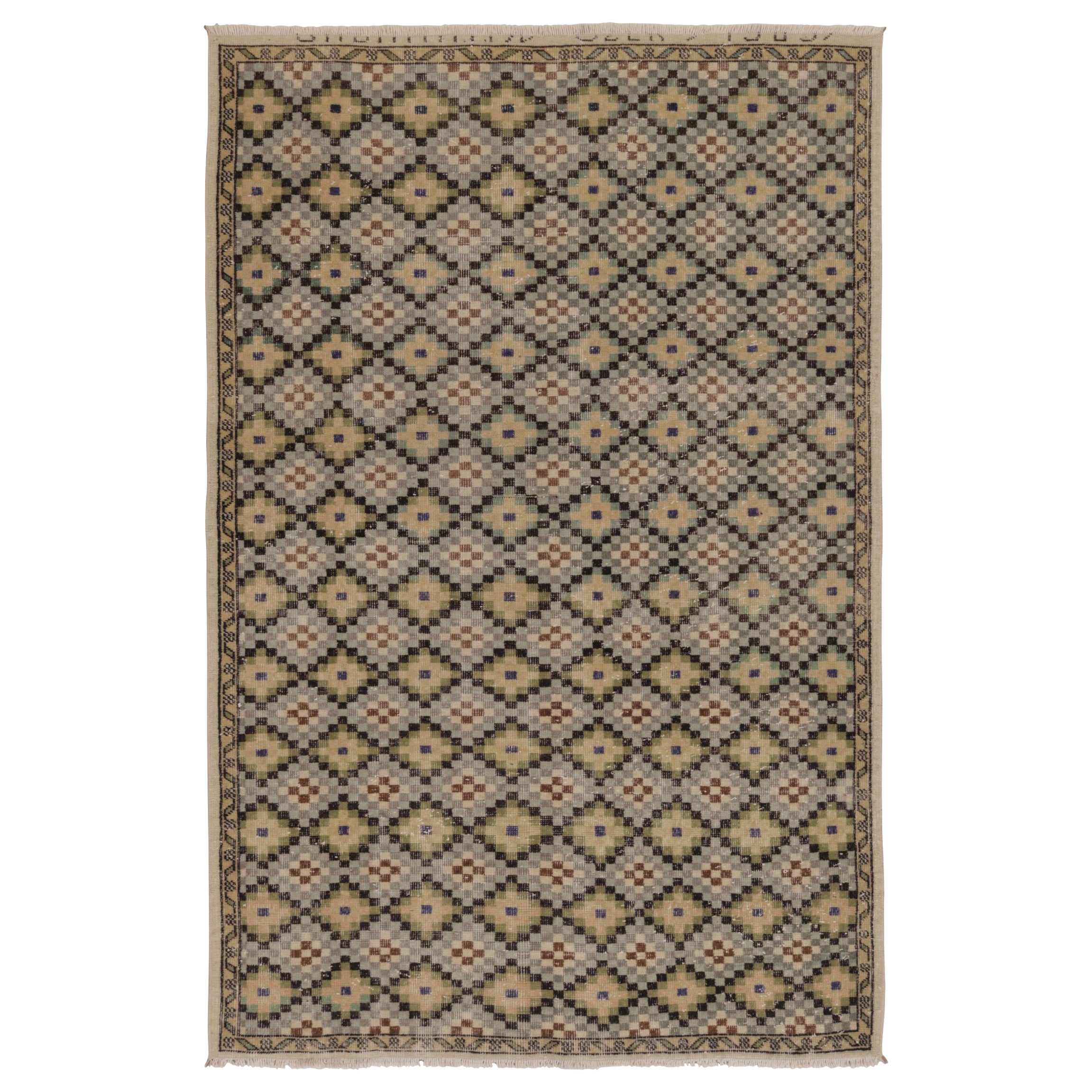 Vintage Distressed Rug with Diamond Mosaic and Geometric Borders - Rug 
Kilim For Sale