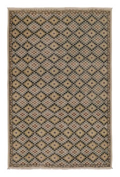 Vintage Distressed Rug with Diamond Mosaic and Geometric Borders - Rug & Kilim