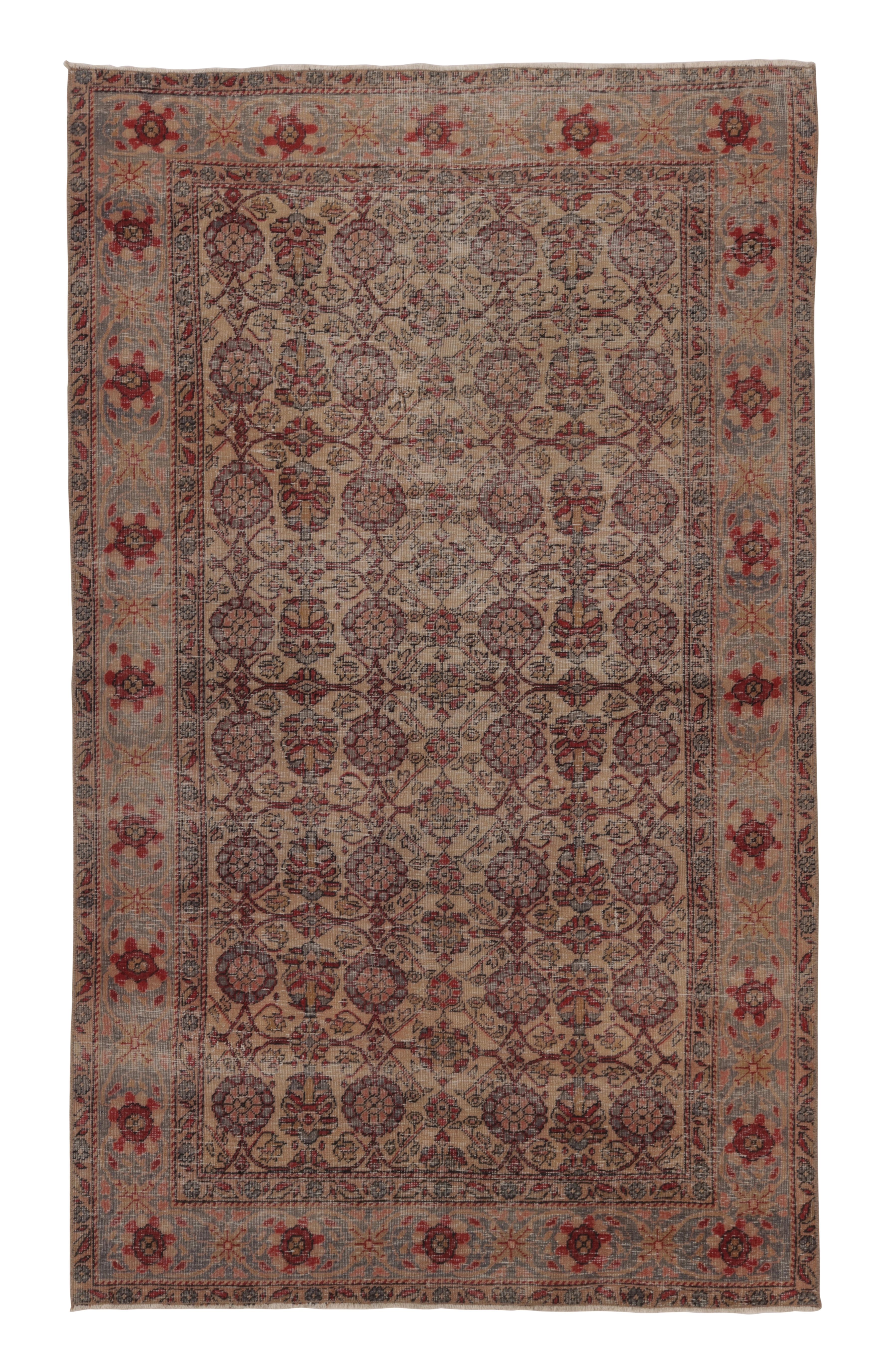 Vintage Distressed Rug with Muted Floral Medallions - Rug & Kilim