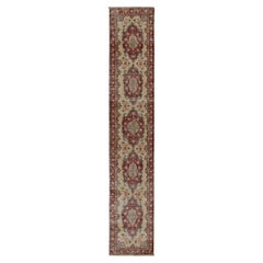 Vintage Distressed Runner in Beige with Red & Green Medallions - by Rug & Kilim