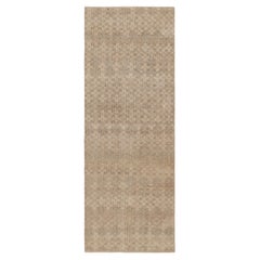 Vintage Distressed Runner Rug, Beige and Brown Geometric Pattern - Rug & Kilim