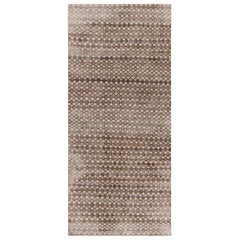 Vintage Distressed Runner Rug, Beige and Brown Geometric Pattern - Rug & Kilim