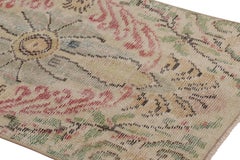 Vintage Distressed Runner Rug, Beige and Pink Medallion Pattern - Rug & Kilim