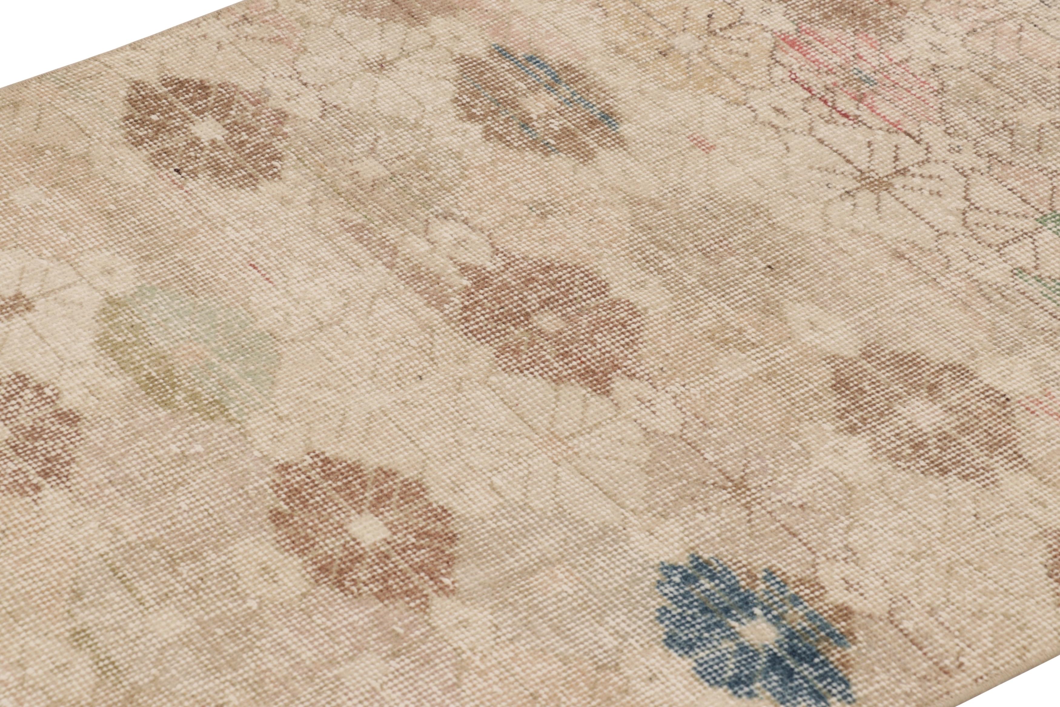 Vintage Distressed Läufer Teppich, Beige-Braun Geometrisches Blumenmuster - Rug & Kil (Handgewebt) im Angebot